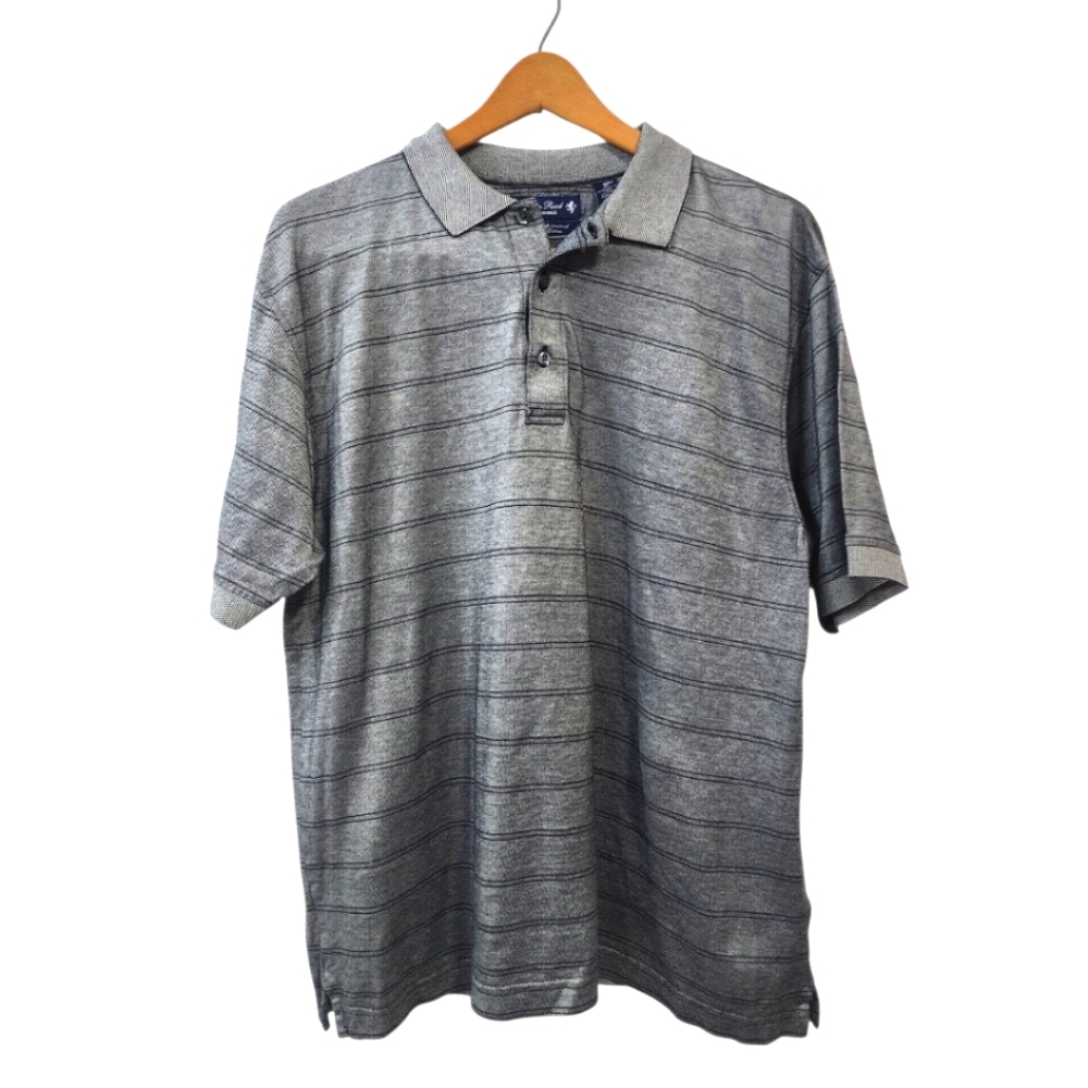 Austin Reed Gray & Black Stripes Polo Shirt Size M